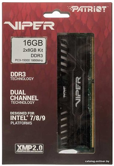 DDR 3 16384MB KITof2 PC-14900 1866MHz Patriot Viper 3 Black Mamba PV316G186C0K (CAS 10, 10/11/10/30, 1.5 В)